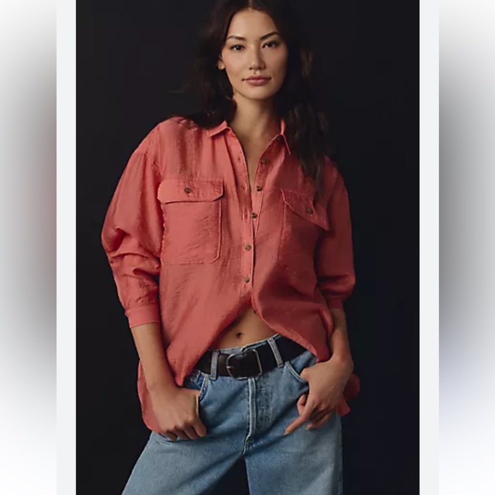 Anthropologie Long Sleeved Button Up Blouse, Sheer, Size L